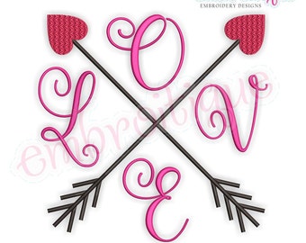 Love Crossed Arrows- Love Valentine Wedding Marriage Husband Wife  -  Instant Download Machine Embroidery Design