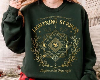 Onyx Storm Dancing Through The Lightning Strikes Crewnceck Sweatshirt, Fourth Wing Inspired Shirt, Dragon Lover TShirt