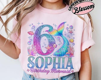 Camiseta de sirena personalizada para niña, camiseta de sirena para niños, linda camiseta de cumpleaños para niños, camiseta de cumpleaños para niña pequeña