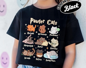 Pawter Cats Wizard Shirt Comfort Colors, Funny Wizard Cat Halloween Kids Shirt, Cute Birthday Gift Shirt, Wizarding School Tee