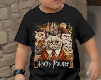 Hairy Pawter Cat Kids Shirt, Wizard Cats Bootleg Sweatshirt, Cat Wizard Fantasy Youth Tee, Wizarding School Hoodie, Birthday Halloween Gift