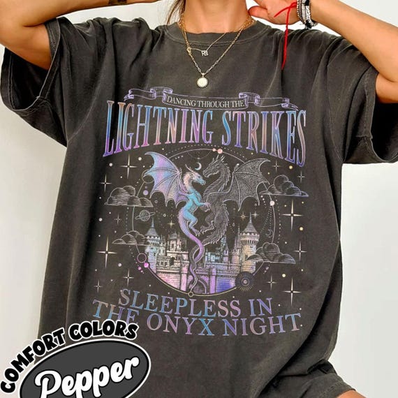 Dragon Dancing Through Lightning Strikes Comfort Colors Shirt, Onyx Storm Fourth Wing Inspired Tshirt, Fantasy Book Tee, Dragon Lover Gift