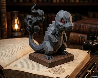 Dark Flame Lizard STL File | Low Poly Gothic Creature | 3D Print File | Fantasy Figurine Digital Download