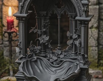 Gothic Rose Shrine Jewelry Dish STL File | 3D Print File | Altar Trinket Tray | Dark Romantic Decor Download