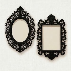 Gothic Oval and rectangular Picture Frame - Matte Black Filigree, Victorian Decor