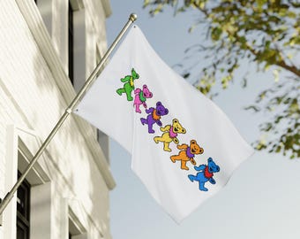 Grateful Dead Dancing Rainbow Deady Bears-vlag | Dubbelzijdige vlag