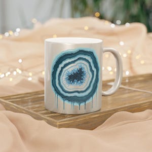 Geode Metallic Mug, Silver Gold Coffee Cup Gift, Gemstone Design, Unique Kitchen Decor, Glitter Tea Mug, Boho Chic Home Accessories
