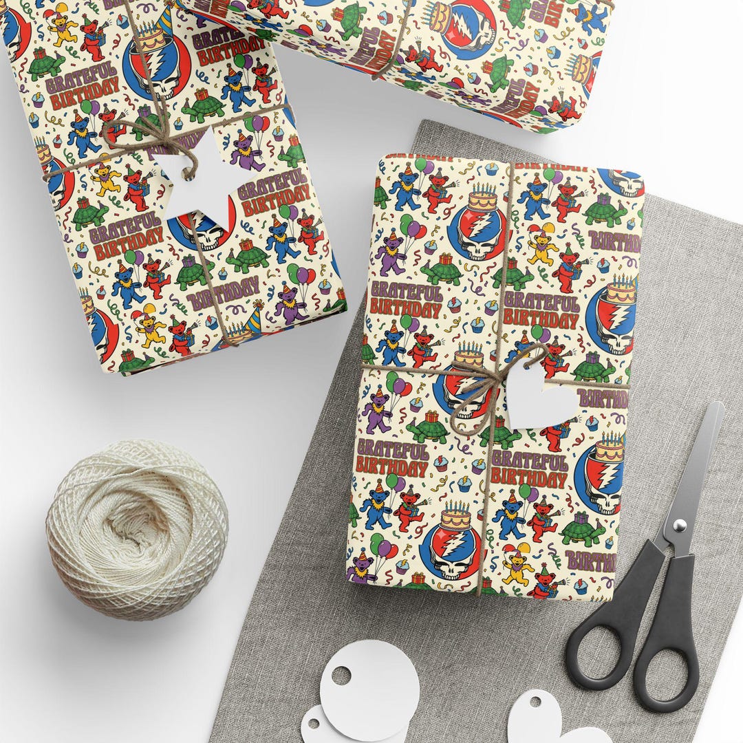 Grateful Dead Birthday Wrapping Paper | Retro Skull Roses Holiday Wrap ...