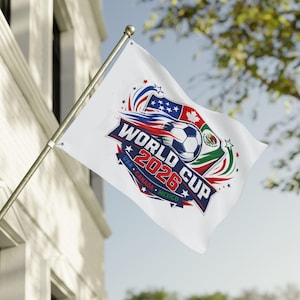 World Cup 2026 Soccer Shield Double Sided Flag | USA Canada Mexico