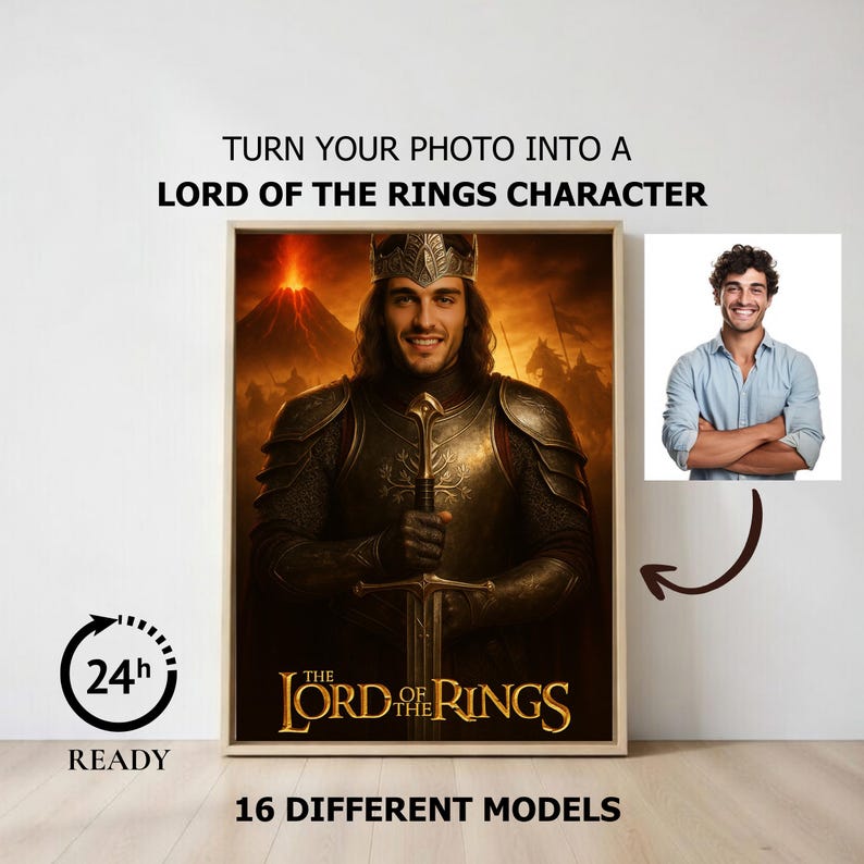 Portrait fantastique personnalisé inspiré du Seigneur des anneaux, art de couple personnalisé LOTR (téléchargement numérique) image 1