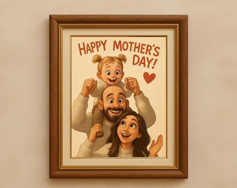 Custom Pixar Style Family Portrait,Personalized Cartoon, Printable Mothers Day Gift (Digital Download)