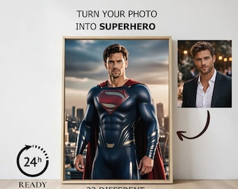 Portrait de super-héros personnalisé à partir d'une photo, cadeau personnalisé pour papa (téléchargement numérique)