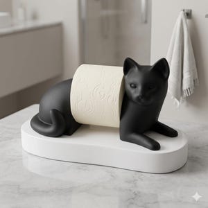 Cat Toilet Paper Holder, Black Cat Bathroom Decor, Funny Bathroom Decor, Cat Lover Gift, Toilet Roll Holder, 3D Printed