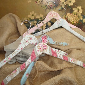 Fabric Covered Wooden Hangers Vintage Inspired set of 3 image 1