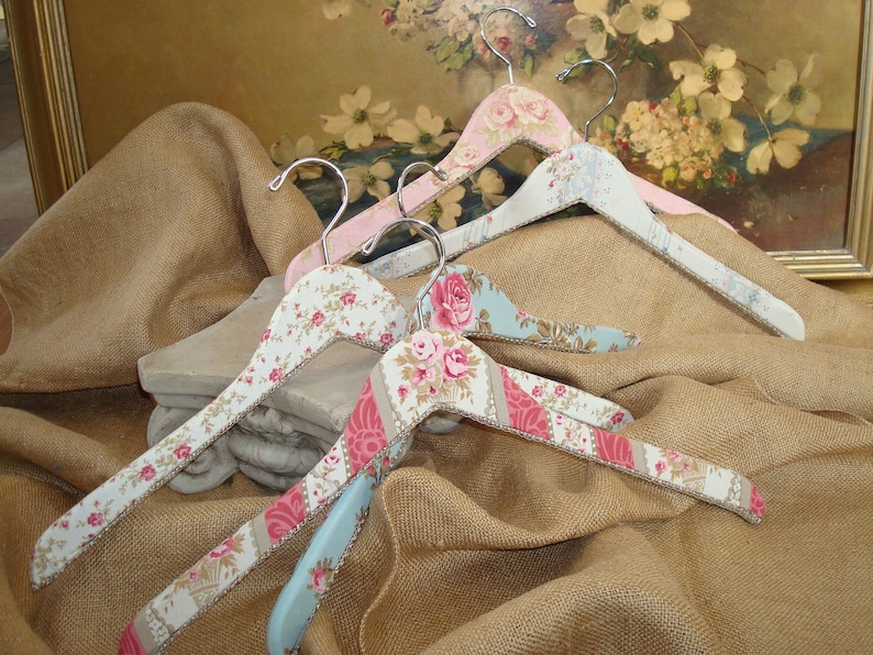 Fabric Covered Wooden Hangers Vintage Inspired set of 3 image 1