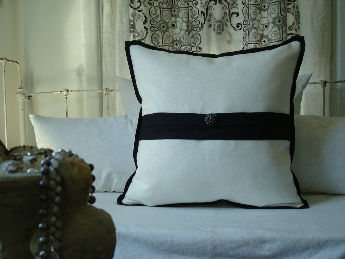 White and Black Border Reversible Pillow Cover Etsy