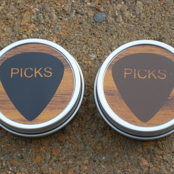 Guitar Pick Case Round Metal Tin Stocking Stuffer for the music lover