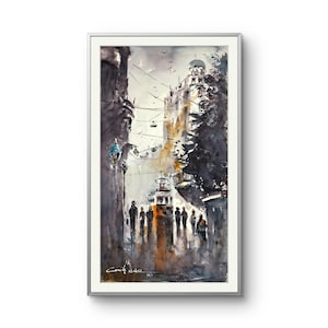 Original cityscape painting wall decor, Unique art piece watercolor, home decor street wall art, Signed original art city landscape painting