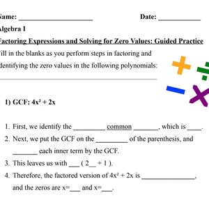 Fill In The Blanks Factoring Practice with Polynomials