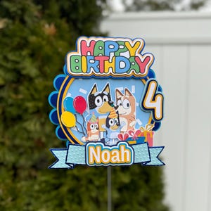 Bluey Cake topper,Kids Name Cake Topper Blue Dog Cartoon Colors Personalized Birthday Cake Topper for Kids,Bingo cake topper,3D cake top