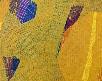 Abstract Expressionist Canvas Painting: Yellow, Blue, Purple - 30x30 Inch