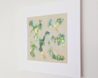 Green & Gold Abstract Art: Acrylic Painting on Canvas (24 x 24 Inch)