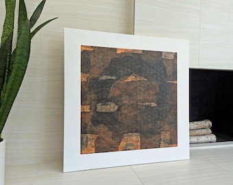Abstract Modern Painting: Orange, Black & Gray Acrylic on Canvas (36x36 Inch)