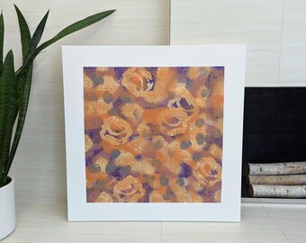 Orange Purple Floral Abstract Painting: Modern Expressionist Art (36x36 Inch)