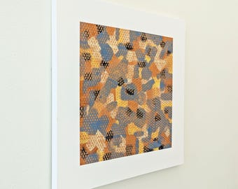 Modern Abstract Acrylic Painting: Blue, Orange, Yellow (30x30 Inch)