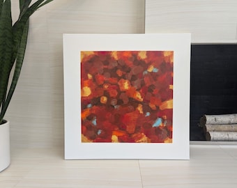 Abstract Expressionist Acrylic Painting: Red, Yellow, Aqua, 30x30 Inch