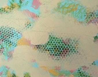 Abstract Expressionist Painting: Yellow, Aqua, Pink, and Green - 36x36 Canvas
