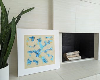 Abstract Expressionist Painting: Blue & Yellow Acrylic on Canvas (30x30 Inch)