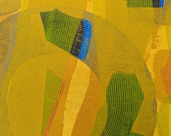 Abstract Expressionist Painting: Yellow, Blue & Green Acrylic on Canvas (30x30 Inch)