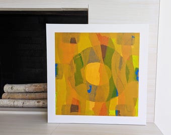Abstract Expressionist Painting: Orange, Green, and Gold Acrylic on Canvas
