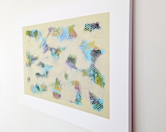 Vivid Abstract Expressionist Painting: Yellow, Aqua, Purple, and Green (40x30 Inch)