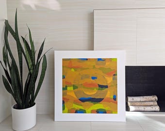 Abstract Expressionist Painting: Orange, Blue, and Green Canvas Art (36x36 Inch)
