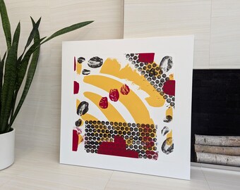 Abstract Expressionist Painting: Yellow, Red & Black Canvas Art (36x36 Inch)