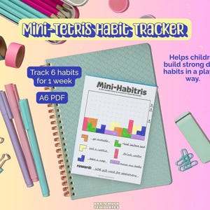 Zurück zu Schule Habit Tracker für Kinder - Druckbare Tetris-inspirierte tägliche Routine-Diagramm | ADHD-freundlicher gamifizierter Planer / Planer PDF