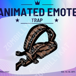 Könnte beinhalten: Animiertes Emoji eines braunen Bärenfangs. Die Falle ist geschlossen und hat einen Federmechanismus. Das Emoji ist 500 Pixel breit, 112 Pixel hoch, 56 Pixel tief und 28 Pixel groß. Das Emoji ist mit "Animiertes Emoji Falle" betitelt.