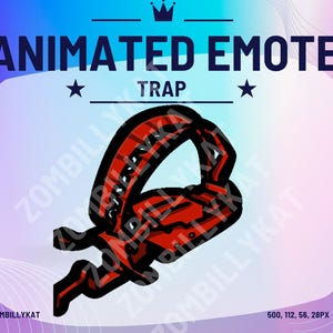 Könnte beinhalten: Animierter Emote-Trap, eine rote und schwarze Cartoon-Falle mit dem Text "TRAP" darüber.