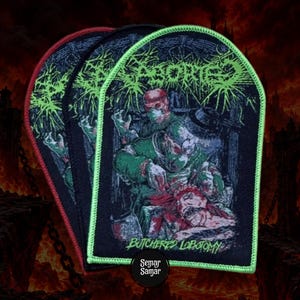 ABORTED – Butchered Lobotomy Tombstone Woven Patch | Dark Horror Gothic Patch | Macabre Punk Embroidered-Style Patch