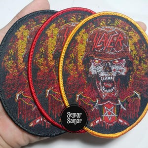 Slayer Slaytanic Skull Woven Patch | Thrash Metal Patch | Battle Jacket Aufnäher | Slayer Merch | Black Death Metal Emblem Metal Vest Patch
