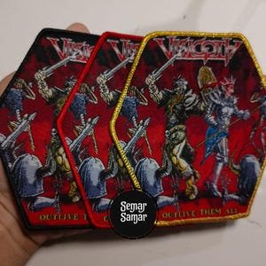 Visigoth Outlive Them All Woven Patch | Epic Heavy Metal Hexagon Band Patch | Battle Jacket Vest Collectible | Kutte Patch for Metalheads