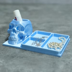 Skull Desk Organisation Tray | Lip Balm Holder, Key Tray | Custom Bedside Tray | Gifted Trinket Tray | Spooky Skull Ring Dish | 3D Printed