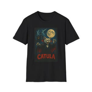 Catula, Vampire, Dracula, Halloween Cat T-Shirt, Funny Cat Lovers Gift, Unisex Softstyle Tee, Spooky Apparel, Horror Cat