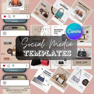 Plantillas de Canva para publicaciones en redes sociales de Instagram y bolsos de mujer de moda Plantillas para anuncios de moda y redes sociales Diseño de publicaciones de Instagram de boutiques de moda