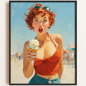 1950s Pin Up Girl Print: Retro Beach Boardwalk Art (Digital Download)