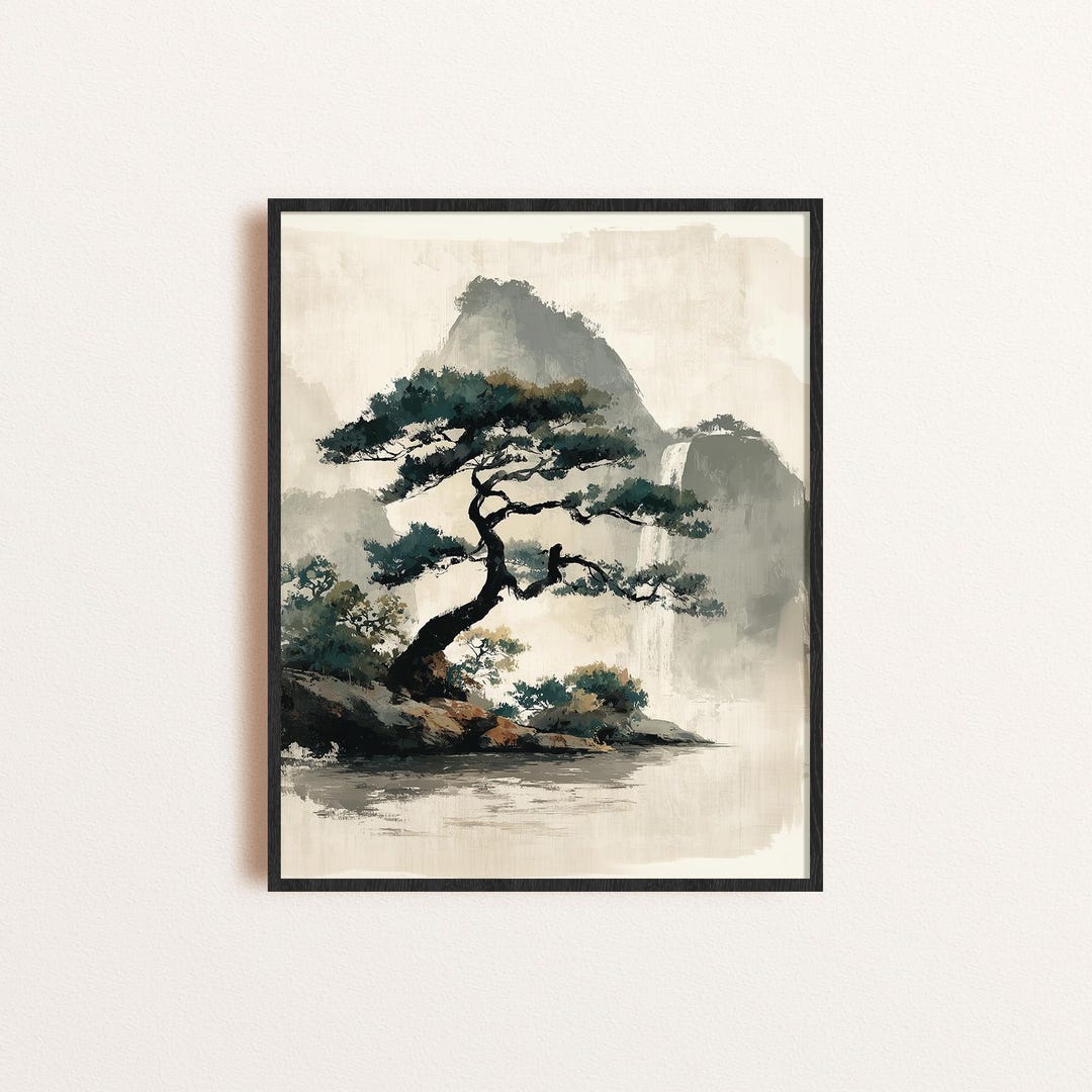 Sumi-e Pine Tree Print: Japanese Zen Landscape Art (digital Download ...
