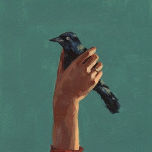 手にした鳥。ジクレー版画、全サイズあり