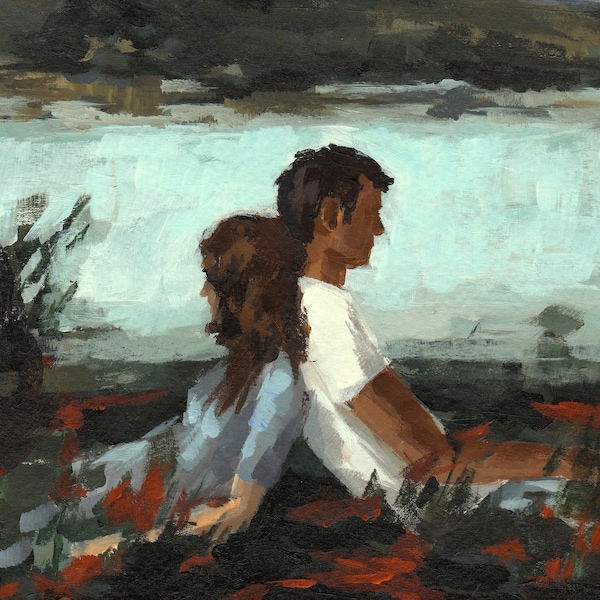FALLING  . giclee digital art print poster of couple in love painting . valentines day gift idea